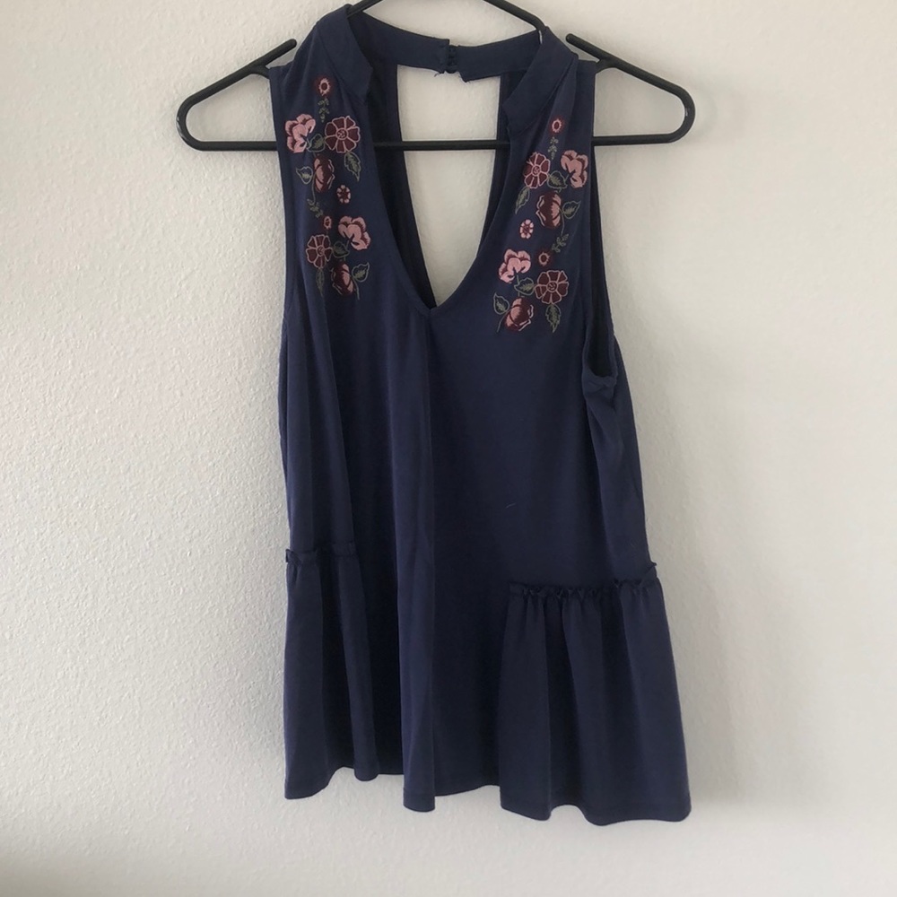 Navy floral embroidered American Eagle Tank top